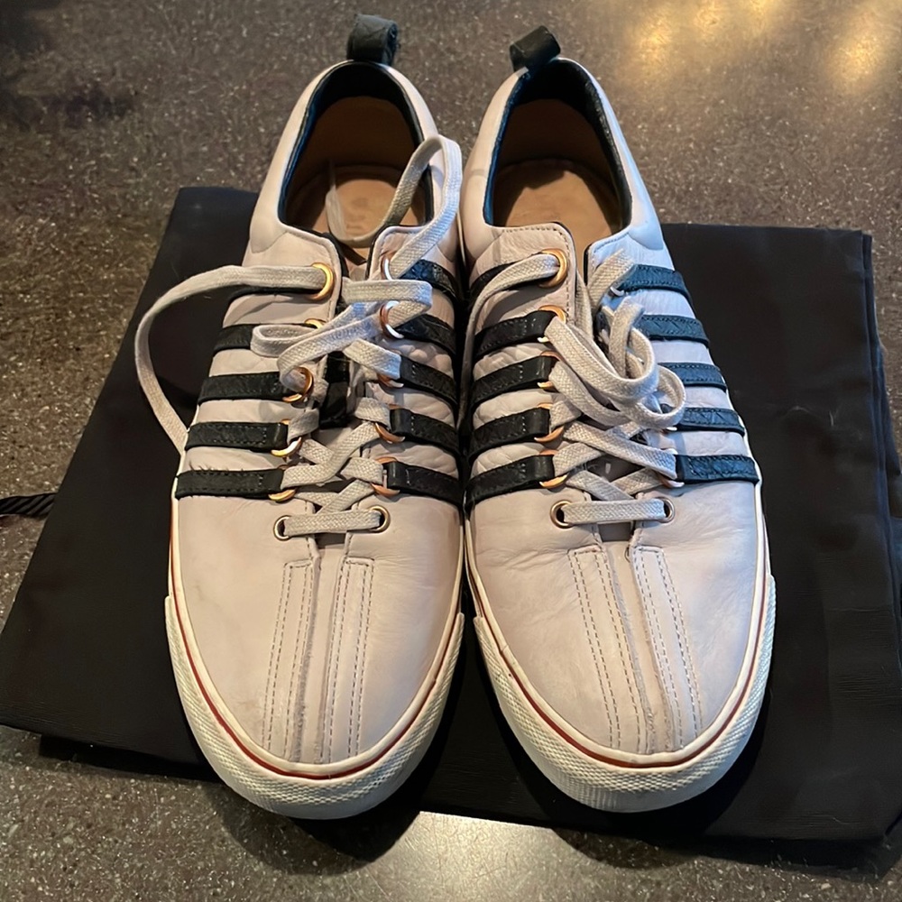 Designer inspired classic KSwiss tennis shoes.  Billy Reid design. Shoe bag/box